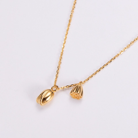 Collana Con Pendente Baccello Di Loto E Bocciolo Di Fiore Per Donna Placcato Oro Acciaio Inossidabile 316L Elegante Natura