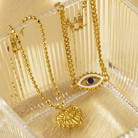 Evil Eye Herz Anhänger Armband Edelstahl Perlenkette Emaille Vintage Böhmischer Schmuck Für Frauen Verstellbar Geschenk