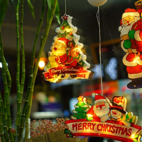 LED Weihnachtsfenster Saugnapf Lichter Warmweiß Batteriebetrieben Laser PVC Weihnachtsmann Schneemann Rentier Baum Deko