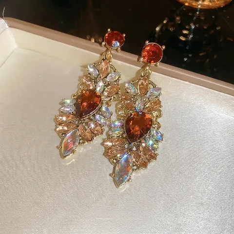 Boucles D'oreilles Vintage Goutte D'eau Alliage Ambre Strass Avec Tige En Argent Sterling 925 Style Palais Luxe Femmes