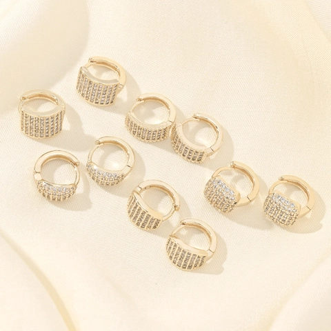 14K Επιχρυσωμένα Χάλκινα Σκουλαρίκια Huggie Hoop Μικρο-Παβέ Ζιργκόν Γεωμετρικά Κοσμήματα Μόδας Για Γυναίκες