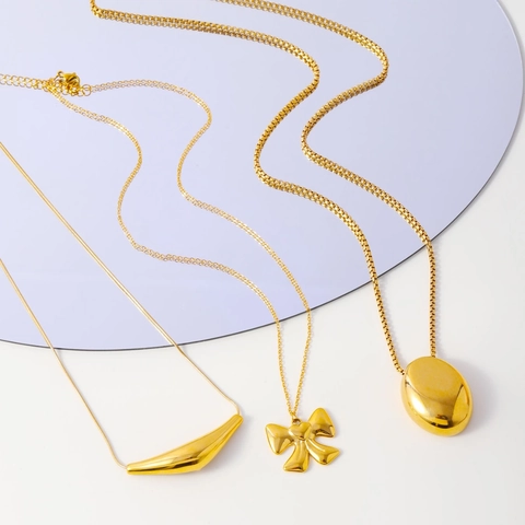 Collana In Acciaio Inossidabile Con Pendente Geometrico Cuore Fiocco Gioielli Moda Elegante Minimalista Per Donne