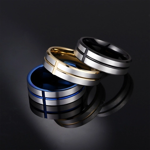 Anello Inciso Croce In Acciaio Inossidabile Finitura Spazzolata Bicolore Fascia Moda Per Uomo Unisex Gioielli Minimalisti