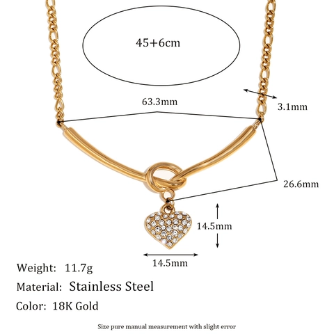 Herz-Anhänger Halskette Edelstahl 18K Vergoldet Figaro Kette V-Form Knoten Strass Mode Schmuck Für Damen