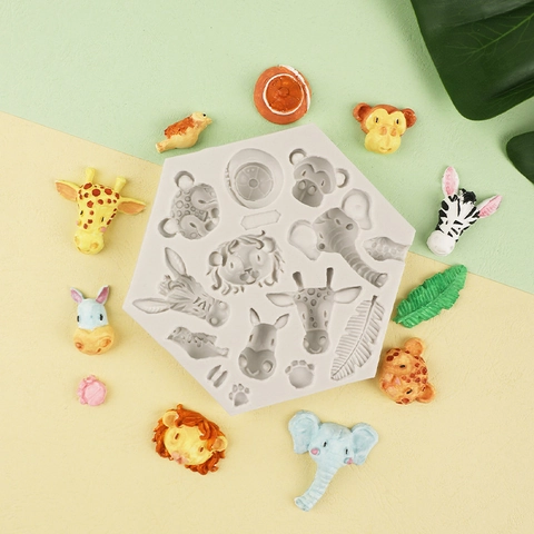 Silicone Mold Jungle Animals Elephant Lion Monkey Giraffe Zebra For Fondant Cake Decorating Chocolate Candy DIY Crafting