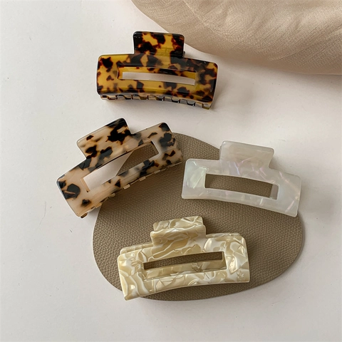 Mollette Per Capelli Rettangolari Eleganti In Acetato Design Cavo Stampa Leopardata Tartaruga Per Donne