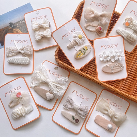 Pinces À Cheveux À La Main Pour Filles Style Coréen Tissu Dentelle Nœud Broderie Fleur Künstliche Perle Artificielle Barrettes Douces