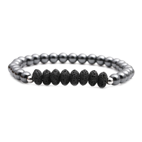 Lava Stein Hämatit Perlenarmband Handgemachtes Vulkanstein Heilung Elastischer Schmuck Für Herren Damen