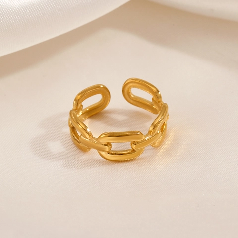 Anillo De Cadena De Acero Inoxidable Chapado En Oro De 18K Ajustable Abierto Geométrico Ovalado Joyería De Moda Para Mujer