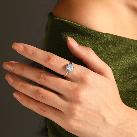 S925 Sterling Silver Octagon Halo Ring For Women Retro Geometric Rhinestone Inlaid Statement Finger Ring Minimalist Jewelry