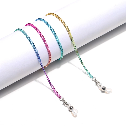 Gradient Regenbogen Metall Brillenkette Rutschfeste Sonnenbrillen Kordel Mit Silikonschlaufen Mode Accessoire Für Damen