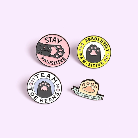 Cute Cartoon Cat Paw Enamel Pin Set Alloy Toe Beans Brooch Stay Pawsitive Letter Badge For Clothes Bags Jackets Accessories