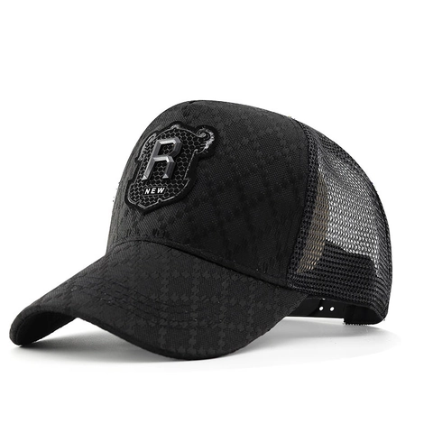 Casquette De Baseball Trucker En Filet Coton Polyester Respirant Pare-Soleil Réglable Snapback Motif Diamant Logo R Unisexe