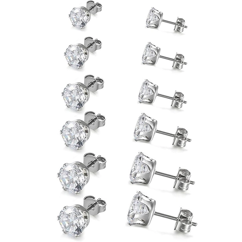 Orecchini Lobo Zirconia Cubica Rotonda Sei Griffe Acciaio Titanio Minimalista Classico Gioielli Quotidiani Per Uomo Donna
