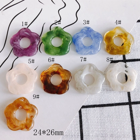 Resin Acrylic Flower Beads Marble Texture Five Petal Center Hole DIY Jewelry Making Accessories Charms Pendants