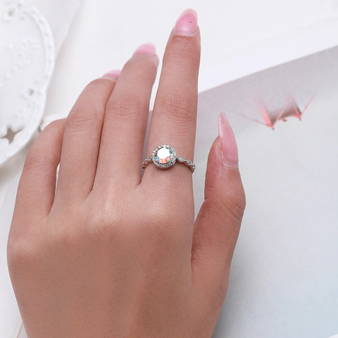 925 Sterling Silber Ring Runder Regenbogen Zirkon Halo Marquise Schaft Trendiger Luxusschmuck Für Damen
