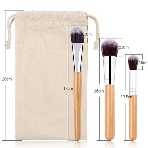 Professional Makeup Brushes Bamboo Handles Synthetic Fiber Bristles Portable Canvas Bag Foundation Eye Shadow Blending Tools