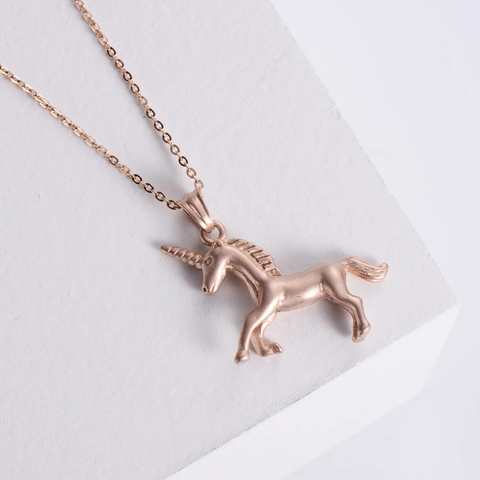 Collar Con Colgante De Unicornio Acero Inoxidable 304 Bañado En Oro Rosa Diseño De Animal Acabado Arenado Joyería Elegante