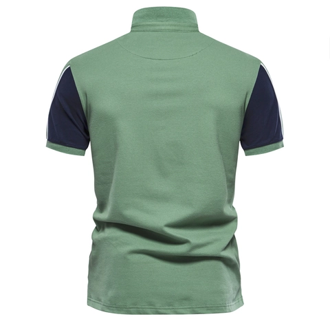 Heren Polo Met Korte Mouwen Katoen Piqué Ademend Color Block Patchwork Revers Casual Zomer Top