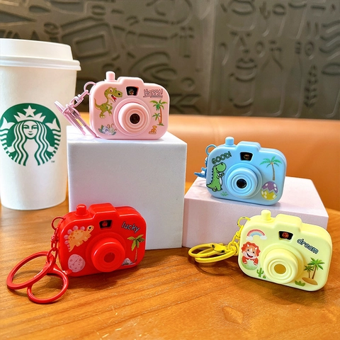 Cartoon Dinosaur Projection Camera Keychain With Light Creative Mini Camera Bag Pendant For Kids Party Favors Gift Accessories