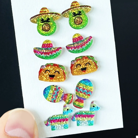 Boucles D'oreilles Mexicaines Fiesta Paillettes Colorées Acrylique Sombrero Chapeau Avocat Taco Alpaga Bijoux Pour Femmes