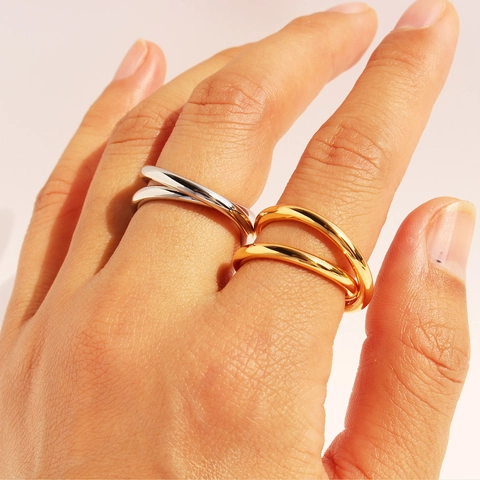 Anello Geometrico A Strati Minimalista Incrociato In Ottone Lucidato Gioielli Per Donna Alla Moda
