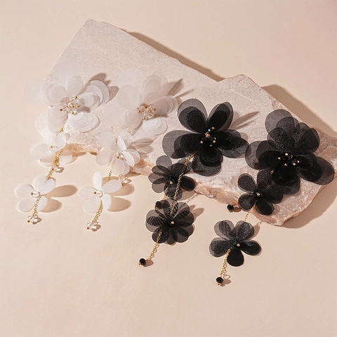 Lange Chiffon Blumen Quasten Ohrringe Mit Silbernem Ohrstecker Kupfer Glasperlen Eleganter Strand Urlaub Schmuck