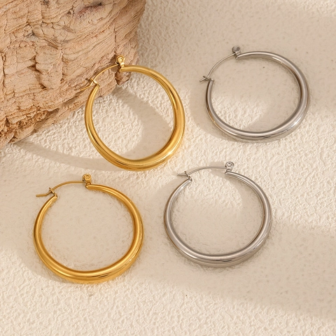 Pendientes De Aro Acero Inoxidable Chapado En Oro 18K Geométrico Liso Redondo Círculo Pulido Minimalista Para Mujeres