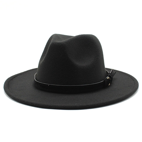 Classic Cotton Polyester Fedora Hat Wide Brim Jazz Cap With Leather Belt Decor Metal Buckle For Men Women Retro Fashion