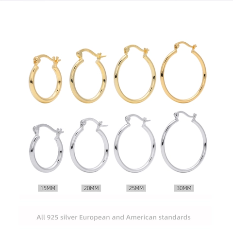 925 Sterling Silver Hoop Earrings Hollow Tube Minimalist Simple Style High Polished Jewelry For Women