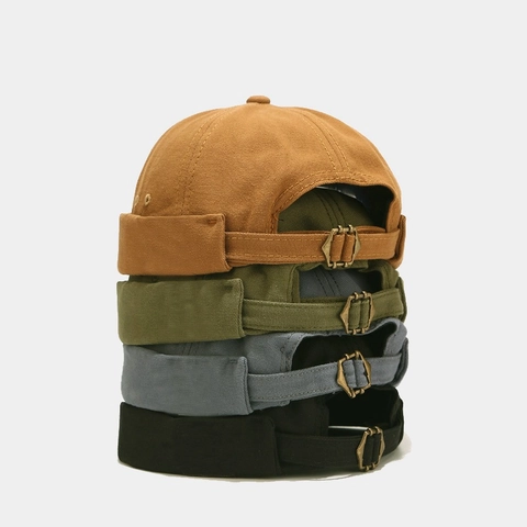 Vintage Docker Hat Randloze Pet Retro Katoen Canvas Verstelbare Metalen Gesp Zeeman Miki Hat Voor Dames En Heren