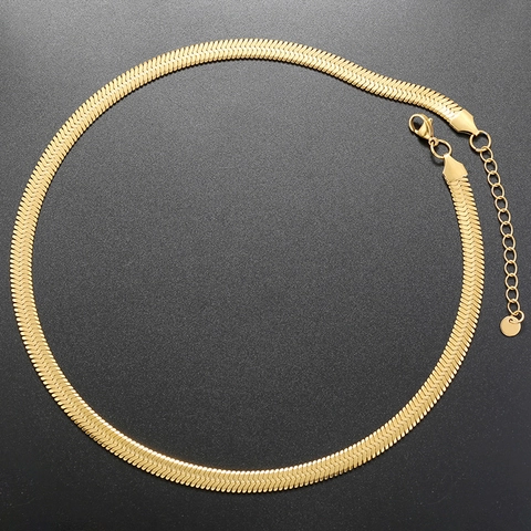 Collar De Cadena De Serpiente Plana Acero Inoxidable Herringbone Ajustable Punk Hip Hop Joyería Para Mujeres