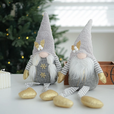 Gnomo Di Natale Bambola Di Peluche Elfo Senza Volto Ornamento Con Gambe Lunghe A Righe Grigio Oro Stile Nordico Decor