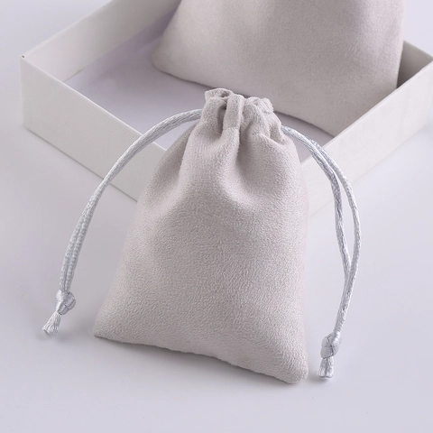 Jewelry Drawstring Pouch Soft Suede Microfiber Gift Packaging Storage Bag Protective Case Gray
