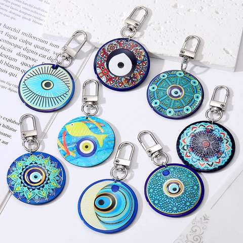 Bohemian Ethnic Style Evil Eye Keychain Large Circular Acetate Mandala Pendant For Bag Hanging Accessories Women Jewelry Gift