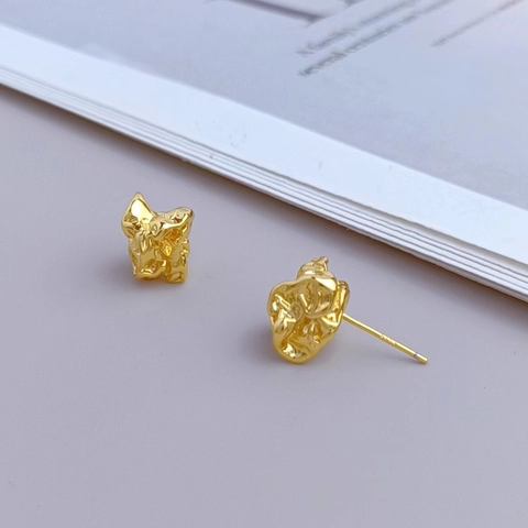 Irregular Wrinkled Lava Texture Stud Earrings For Women With 925 Sterling Silver Post Minimalist Copper Ear Jewelry Gold Silver