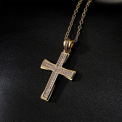 Collana Pendente Croce Rame Placcato Oro 18K Zircone Colorato Geometrico Vintage INS Gioielli Di Moda Per Donne