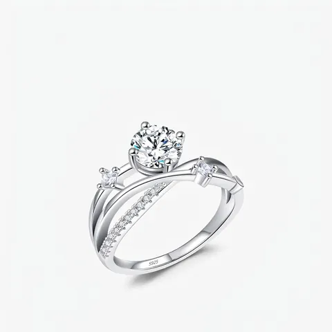 Ring Aus 925 Sterling Silber Moissanit Überkreuzt Geometrisch Funkelnd Luxus Elegant Hochzeitsschmuck Für Damen