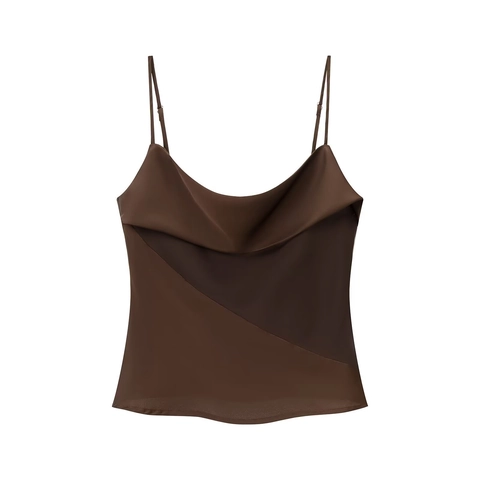 Wasserfall Ausschnitt Satin Camisole Top Mit Verstellbaren Spaghettiträgern Sexy Kaffee Braun Streetwear Mode Für Frauen