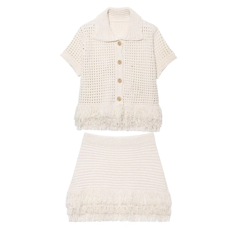 Cardigan In Maglia Crochet Di Cotone A Maniche Corte Da Donna E Minigonna Con Frange Bordo Con Nappe Estate Vacanze Boho