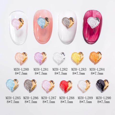 Dijes De Arte De Uñas De Corazón Resina 3D Corazón Decoraciones De Manicura Con Borde De Metal Estilo Dulce DIY