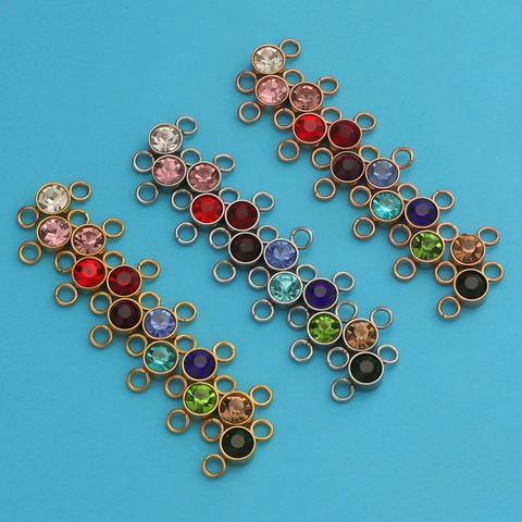 Birthstone Connectors 304 Stainless Steel Round Crystal Charms 12 Months For DIY Jewelry Making Necklaces Bracelets