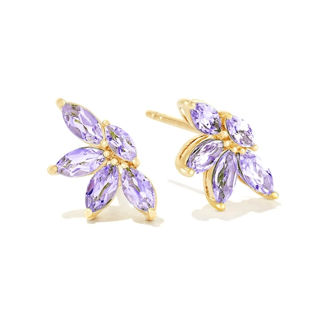 Elegant Purple Zircon Geometric Ear Studs Earrings For Women With 925 Sterling Silver Earring Post Gold Plated Jewelry