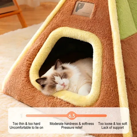 Cama Tienda Para Gatos Pirámide Nido Cálido Felpa Semi Cerrado Casa Mascotas Interior Para Gatitos Y Perros Pequeños Antideslizante