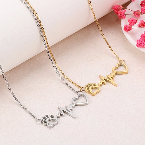 Collana Con Ciondolo A Cuore E Zampa Per Donna In Acciaio Inossidabile Gioielli Amante Animali Catena Minimalista