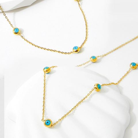 Collana Occhio Del Diavolo In Acciaio Inossidabile Placcato Oro Per Donna Uomo Retro Perlina Occhio Blu Gioiello