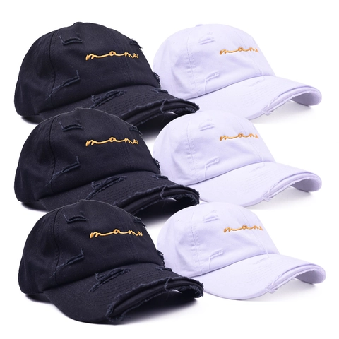 Mama Buchstabe Bestickte Baseballkappe Baumwolle Distressed Vintage Streetwear Verstellbar Sonnenhut