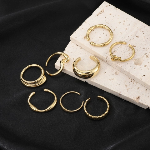 Minimalist Gold Plated Stainless Steel Open Rings Geometric Twisted Knot Bamboo Texture Aesthetic Fashion Jewelry For Women