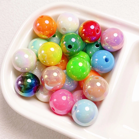 Kleurrijke Acryl Ronde Kralen AB Geplateerd Regenboog Losse Kralen Voor DIY Sieraden Maken Telefoonketting Accessoires