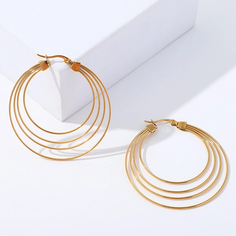 Orecchini A Cerchio Multistrato Stile Francese Acciaio Inossidabile Geometrico Tondo Cerchio Per Donna Gioielli Moda